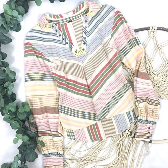 Free People Tops - Free People • Pastel Chevron Collared V-Neck Shirt